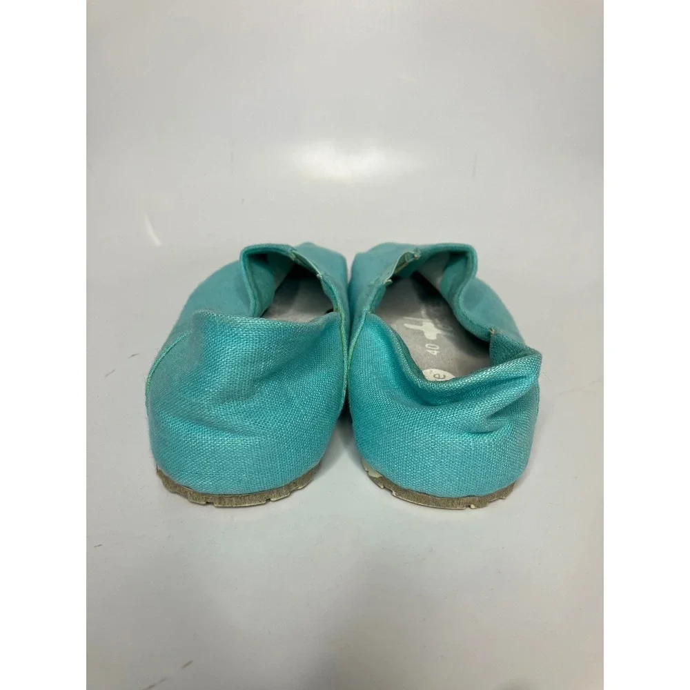 OTZShoes Espadrille Flats Womens 40 Turquoise Excellent Linen Slip On Cork Lite
